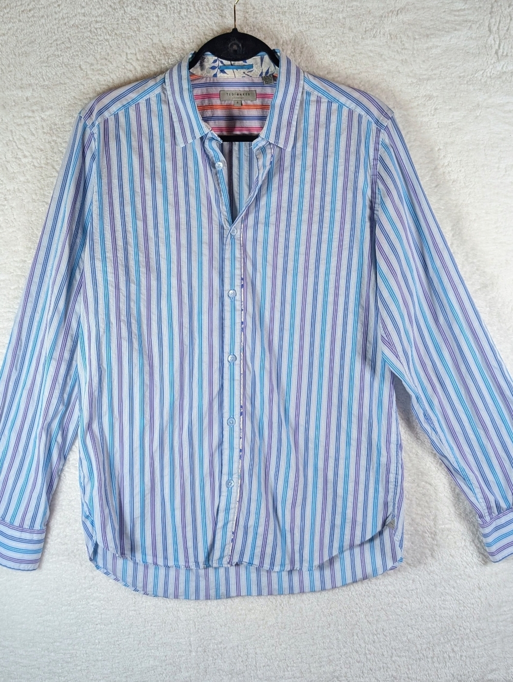 518-Ted Baker Light Blue & Purple Striped Long-Sleeve Button-Down Shirt